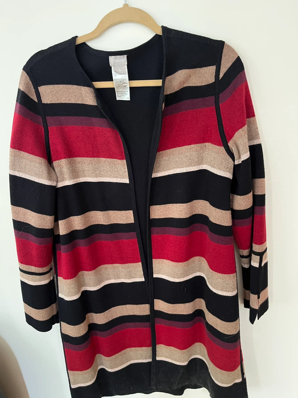 Chico's Striped Open Front Cardigan