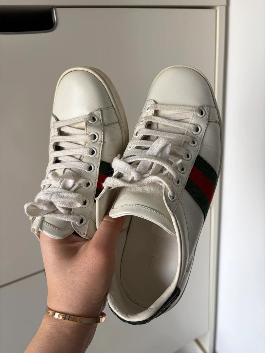 Gucci White Leather Sneakers with Green Detail - photo 2