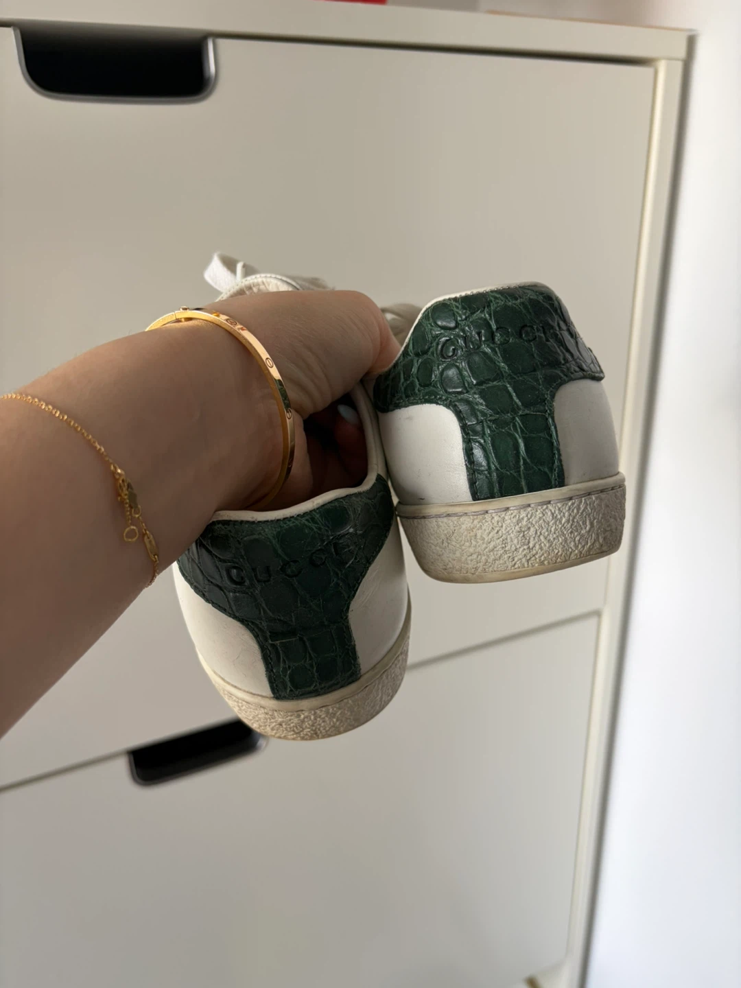 Gucci White Leather Sneakers with Green Detail - photo 3