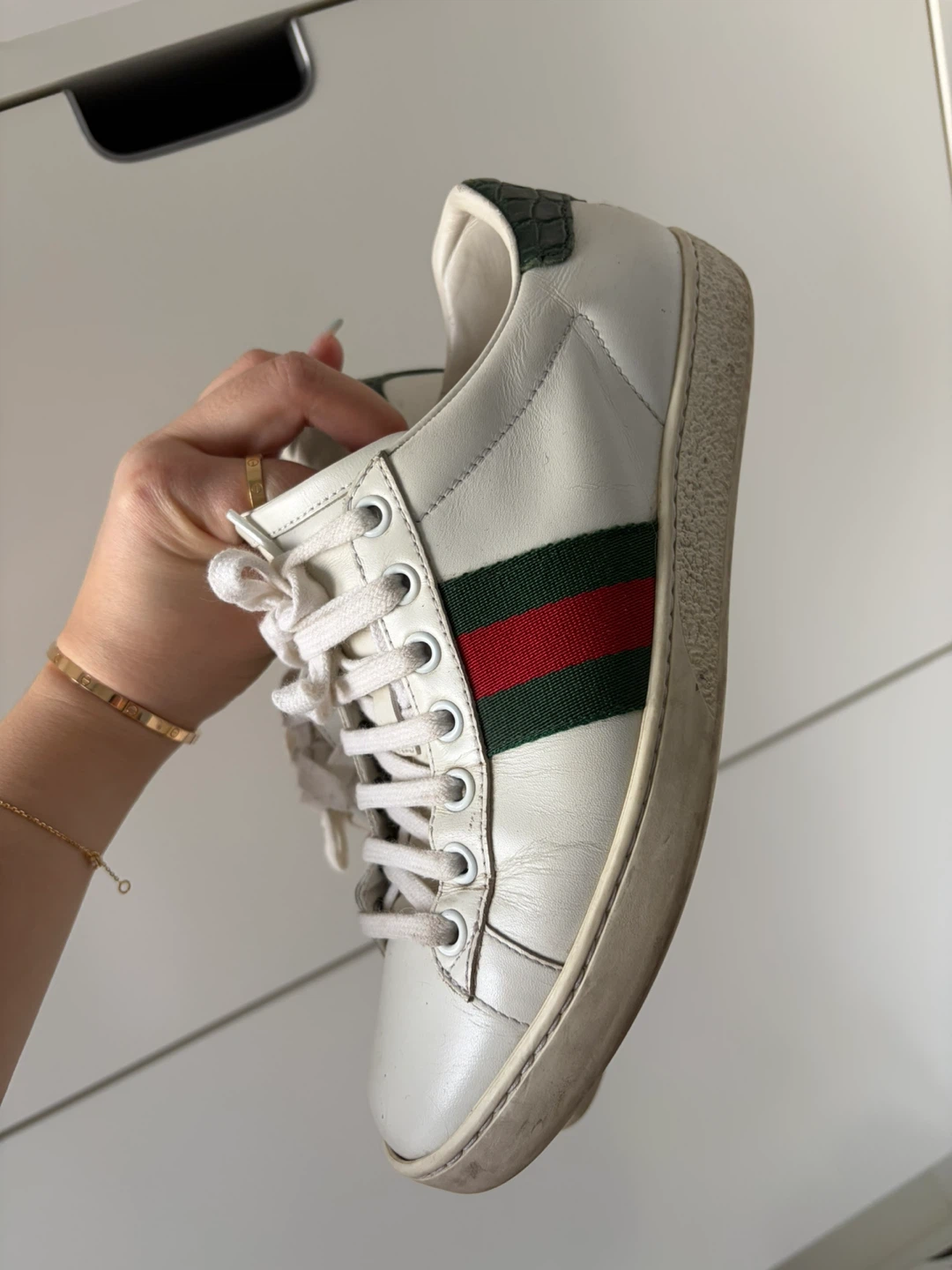 Gucci White Leather Sneakers with Green Detail - photo 4