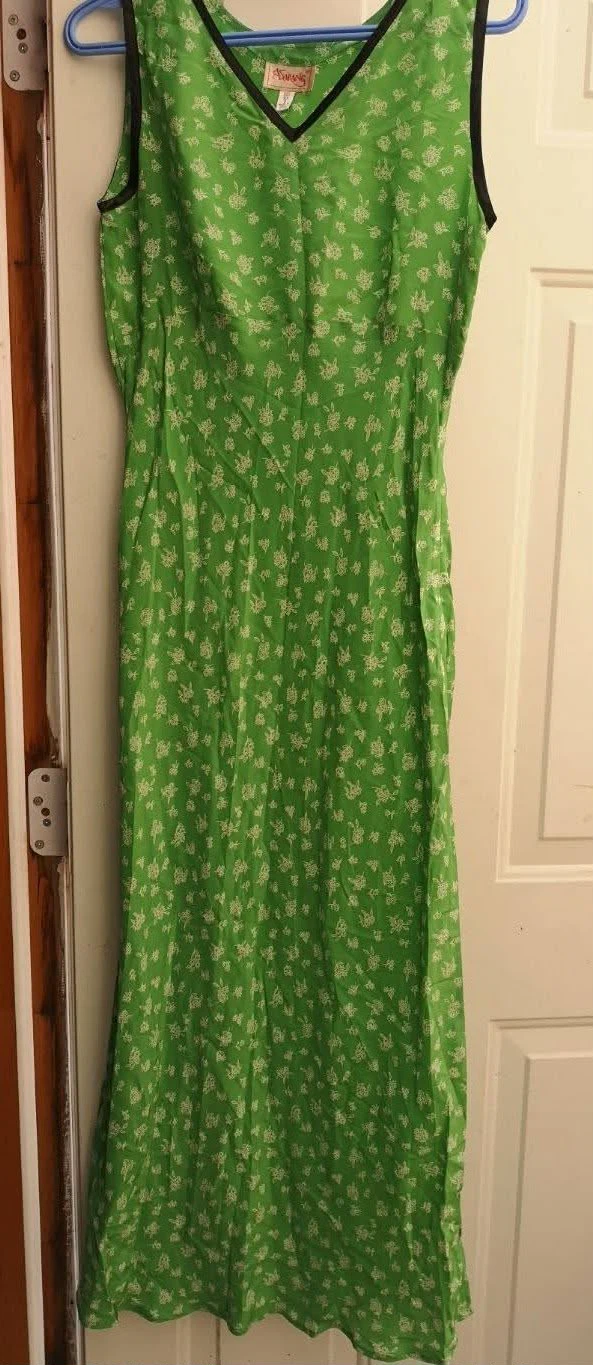 Asarang Green Floral Silk Dress(100% silk)