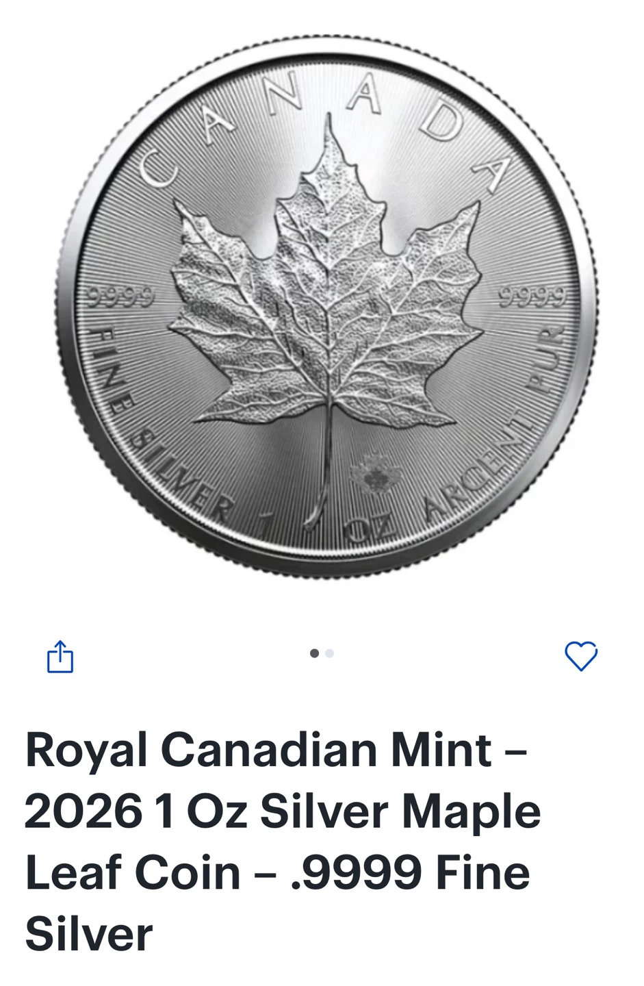 1 Oz Royal Canadian Mint Silver Maple Leaf Coin