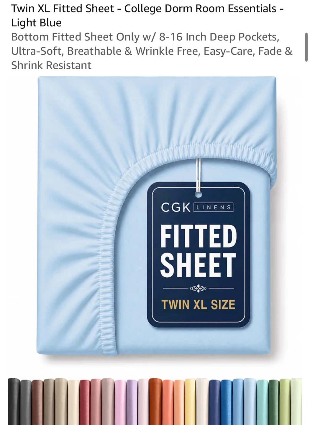 CGK Linens Twin XL Fitted Sheet - Light Blue