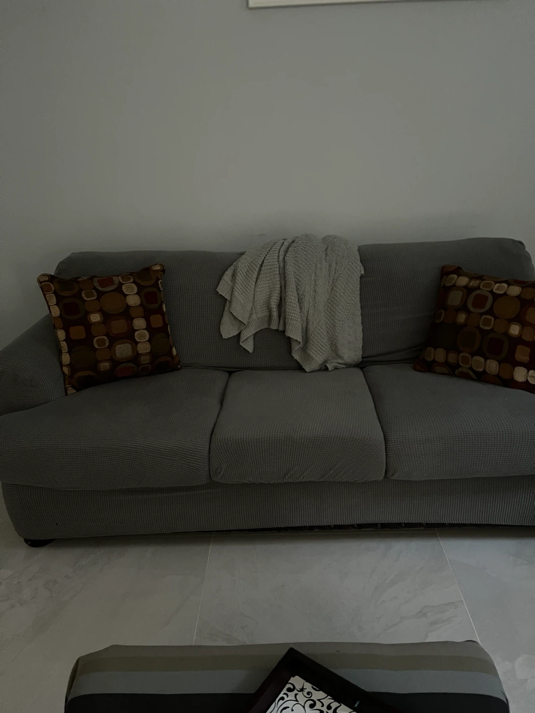 Red/ Gray Recliner Sofa  and Covers