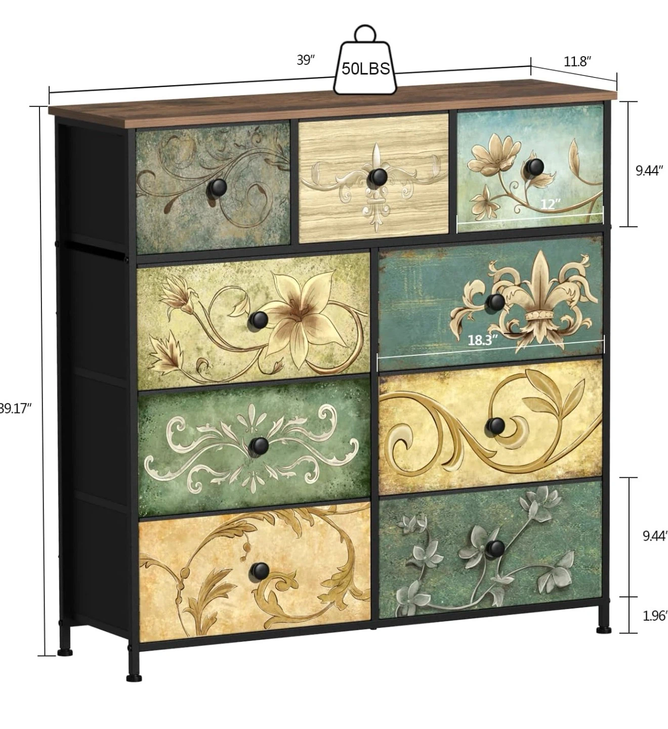 9-Drawer Retro Floral Pattern Fabric Dresser - photo 5