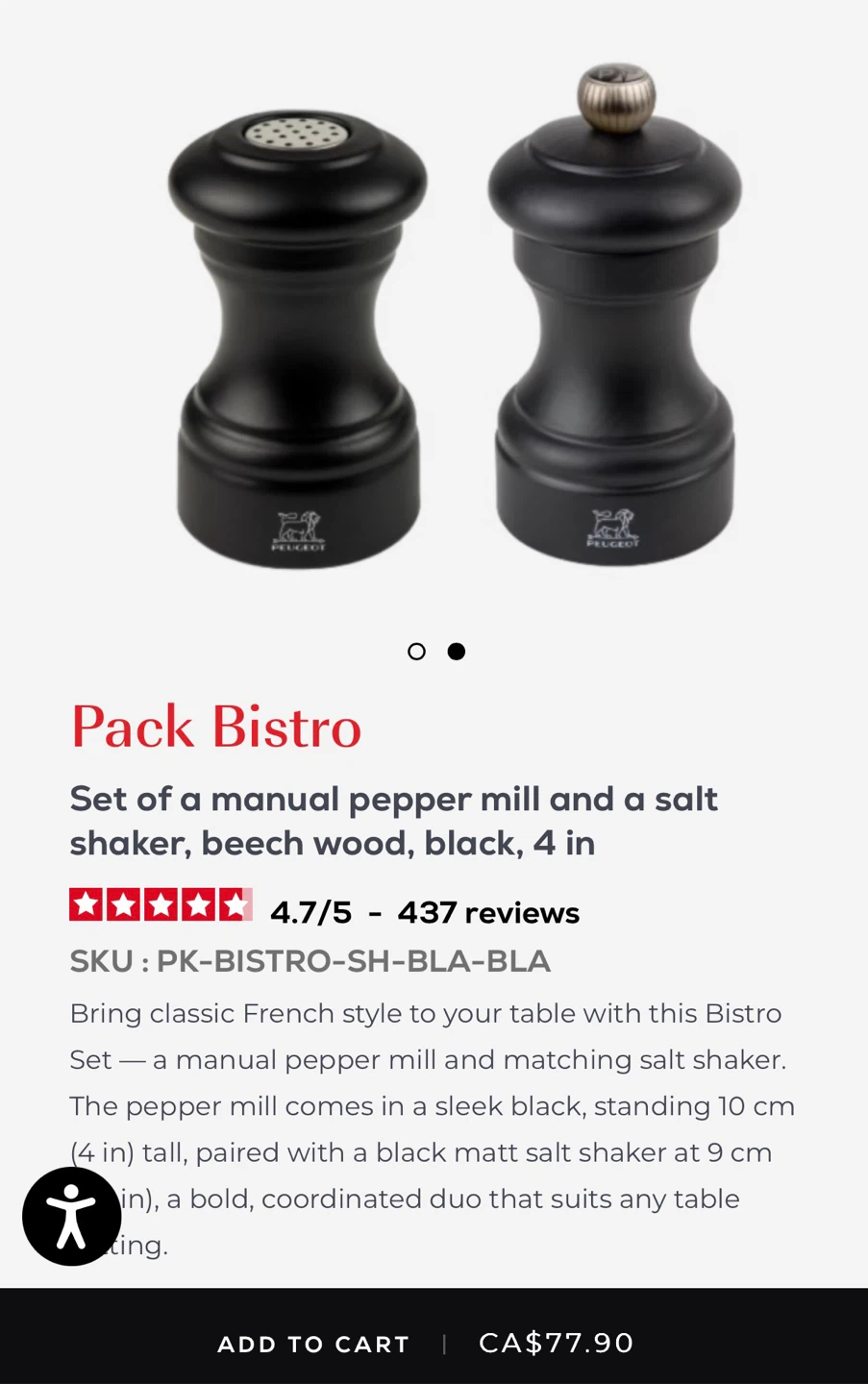 Peugeot bistro salt shaker and pepper grinder set - photo 3
