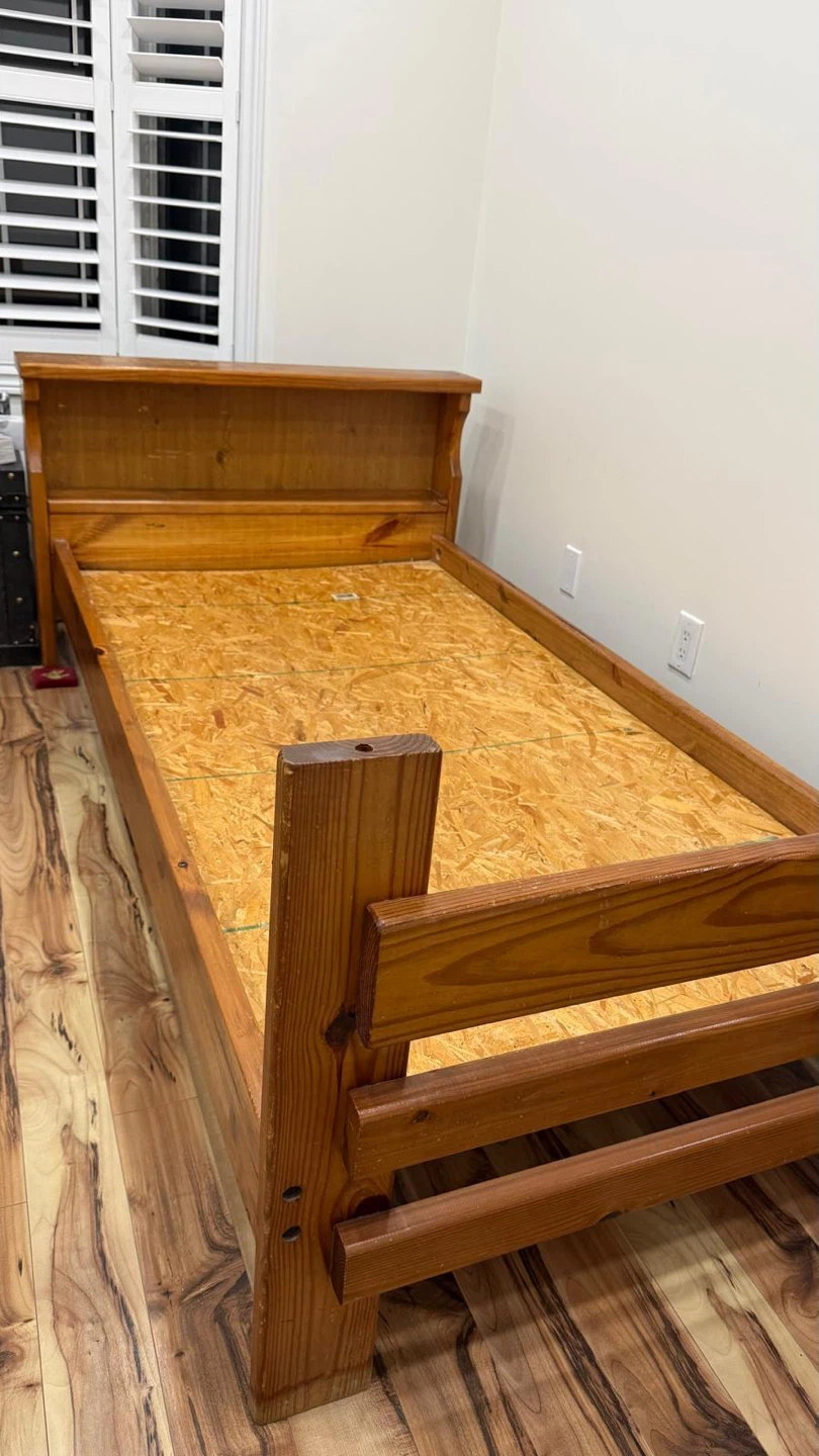 Solid Wood Twin Bed Frame with Bookcase Headboard - photo 2