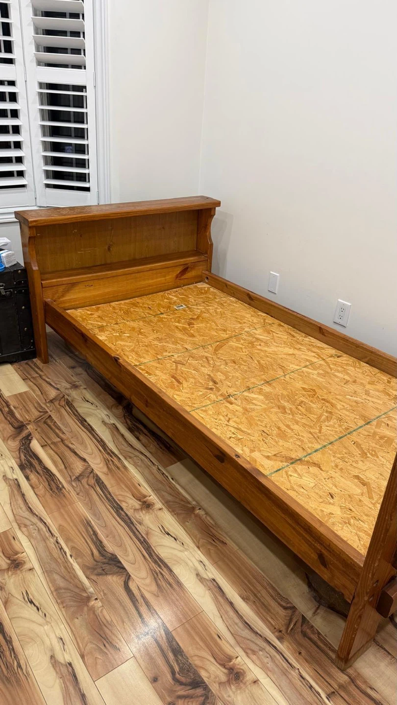 Solid Wood Twin Bed Frame with Bookcase Headboard - photo 3