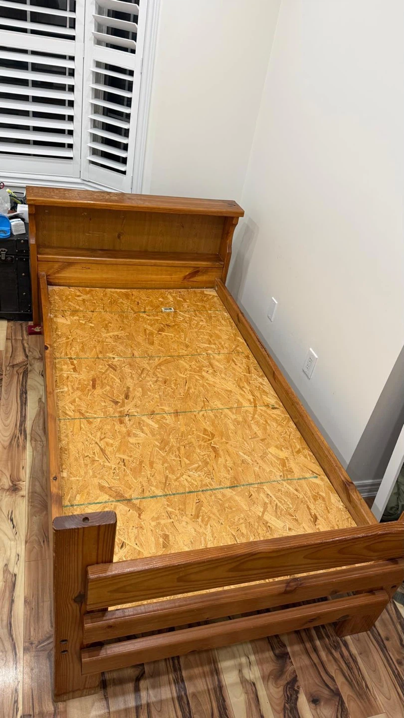 Solid Wood Twin Bed Frame with Bookcase Headboard - photo 4