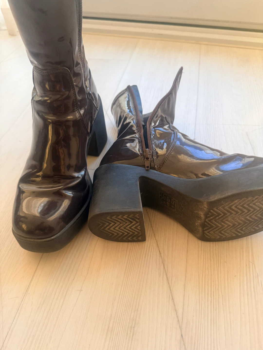 ALDO Dark Brown Patent Block Heel Boots
