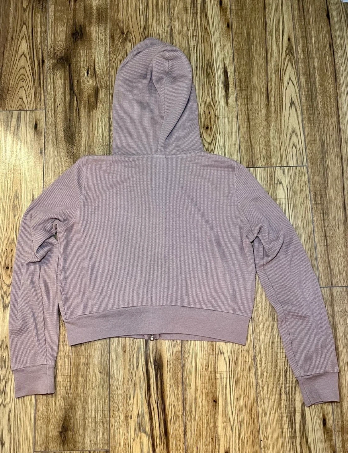 Aritzia Tna Waffle Knit Cropped Full Zip Hoodie - Size Small - photo 3