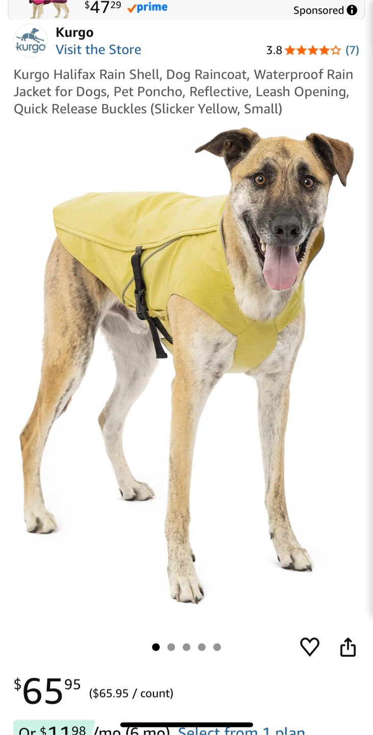 Kurgo Halifax Dog Rain Shell, Size Extra-Large, Yellow