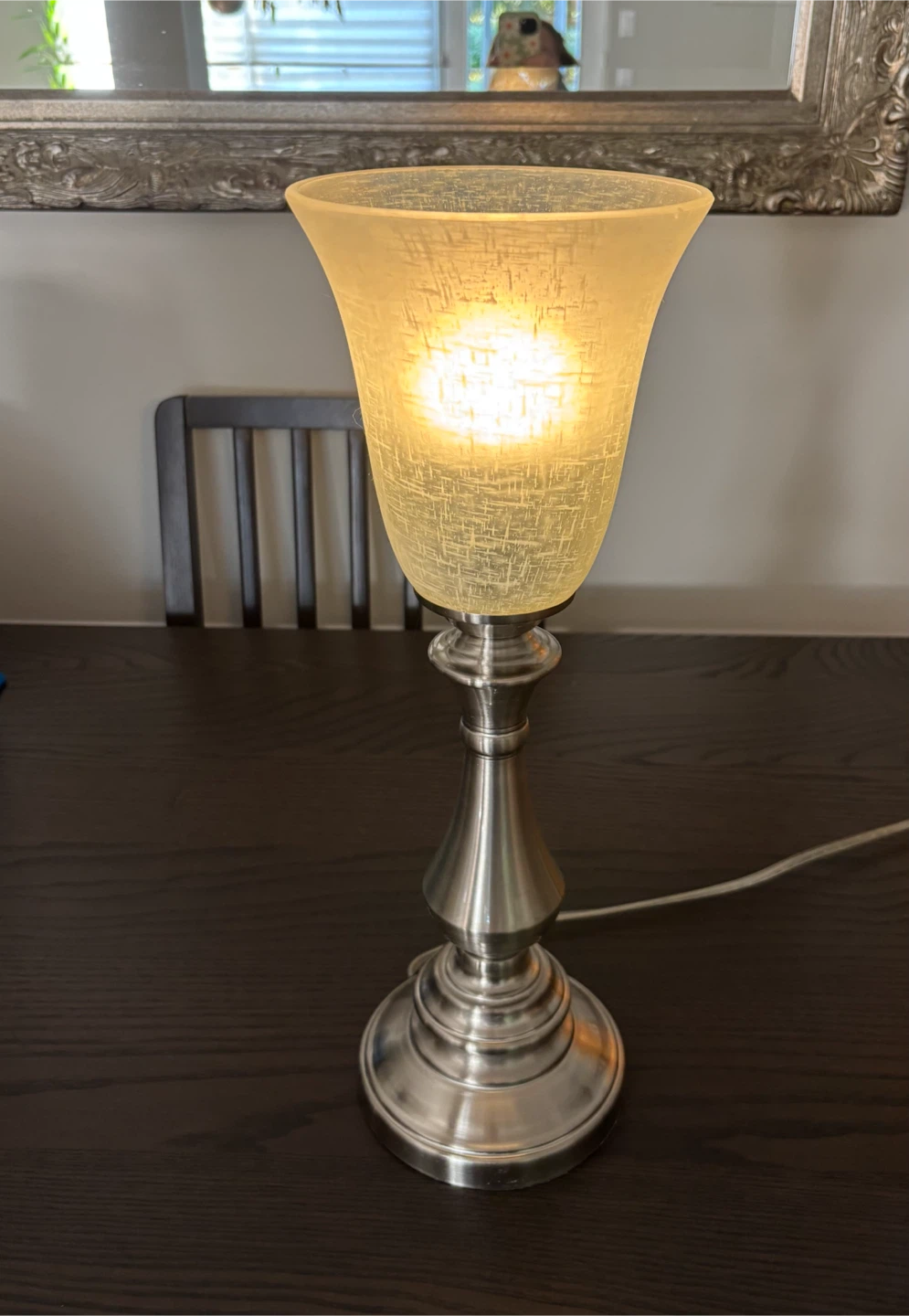 Brushed Nickel Table Lamp with Textured Glass Shade