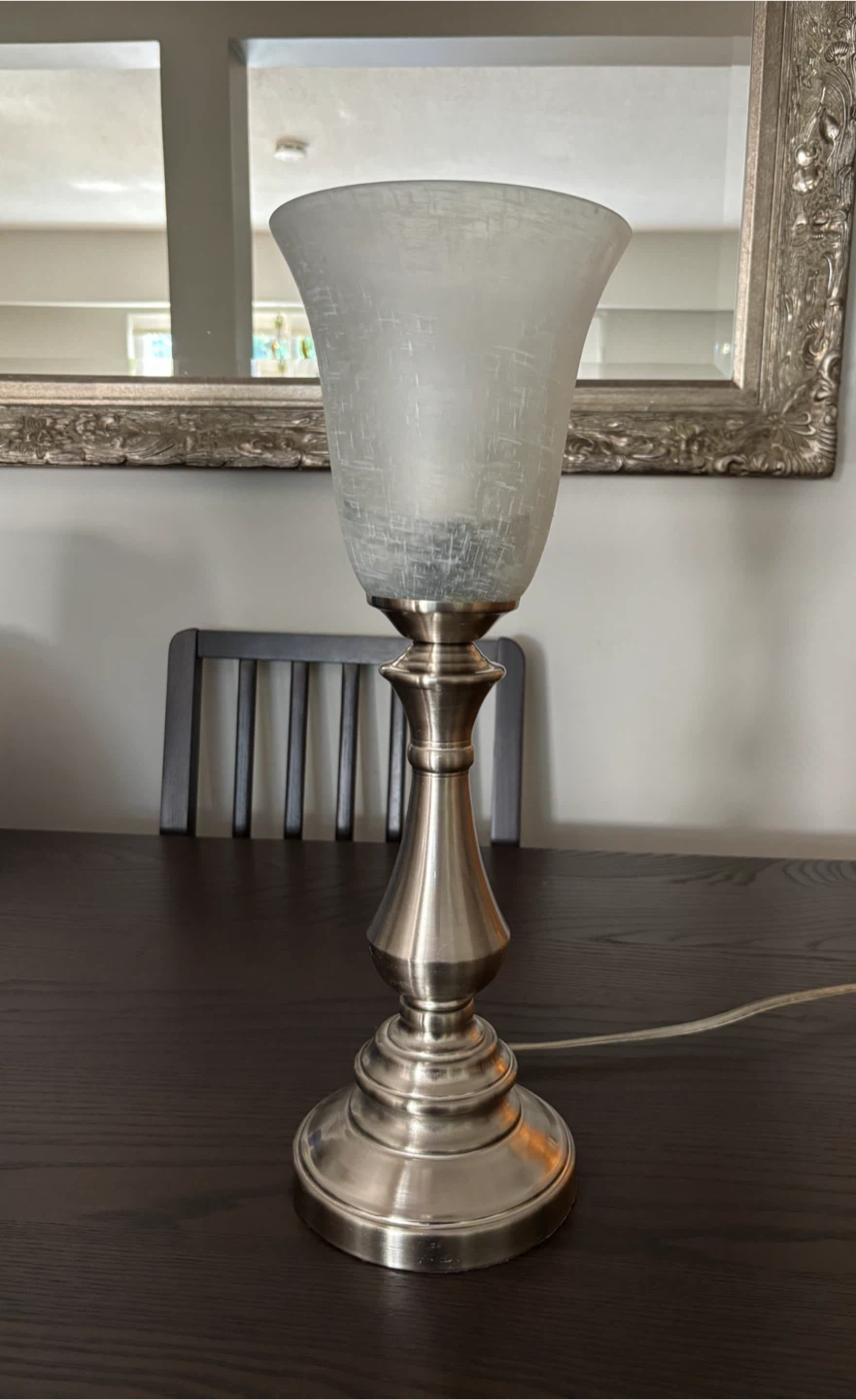 Brushed Nickel Table Lamp with Textured Glass Shade - photo 2