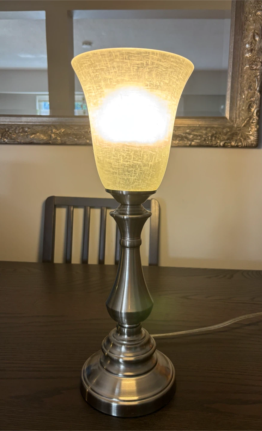 Brushed Nickel Table Lamp with Textured Glass Shade - photo 3