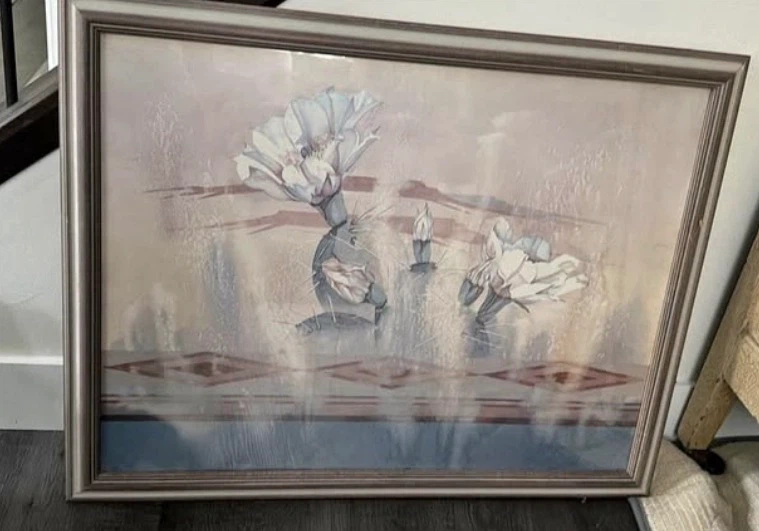 Vintage 1990s Southwestern Desert Cactus Floral Framed Print