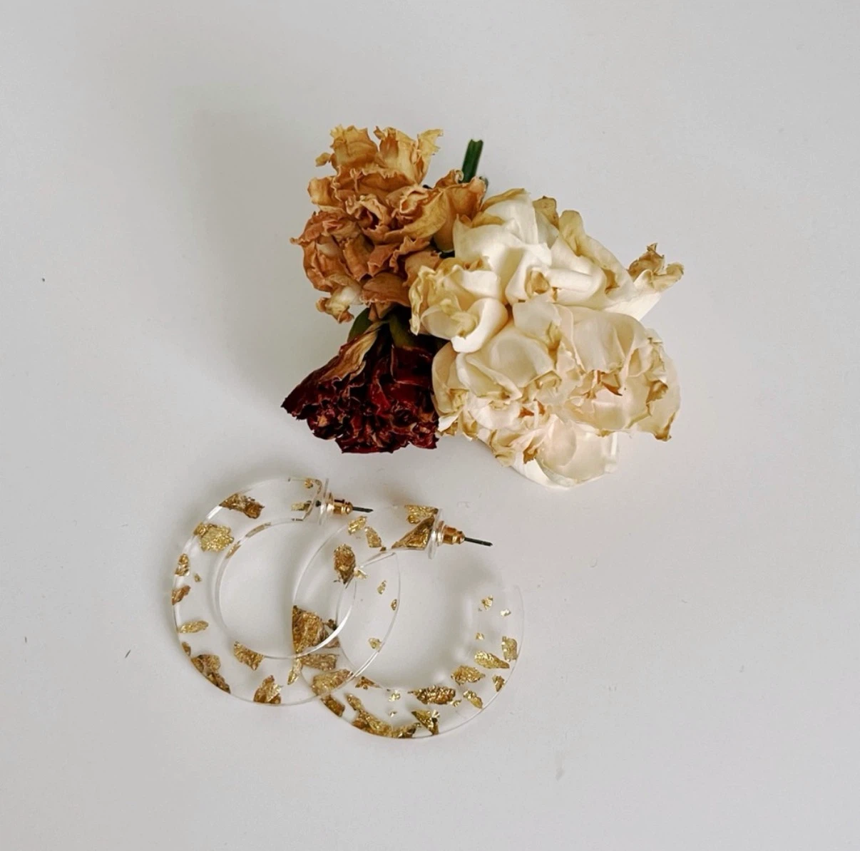 Clear Resin Hoop Earrings with Gold Flakes (NEW)