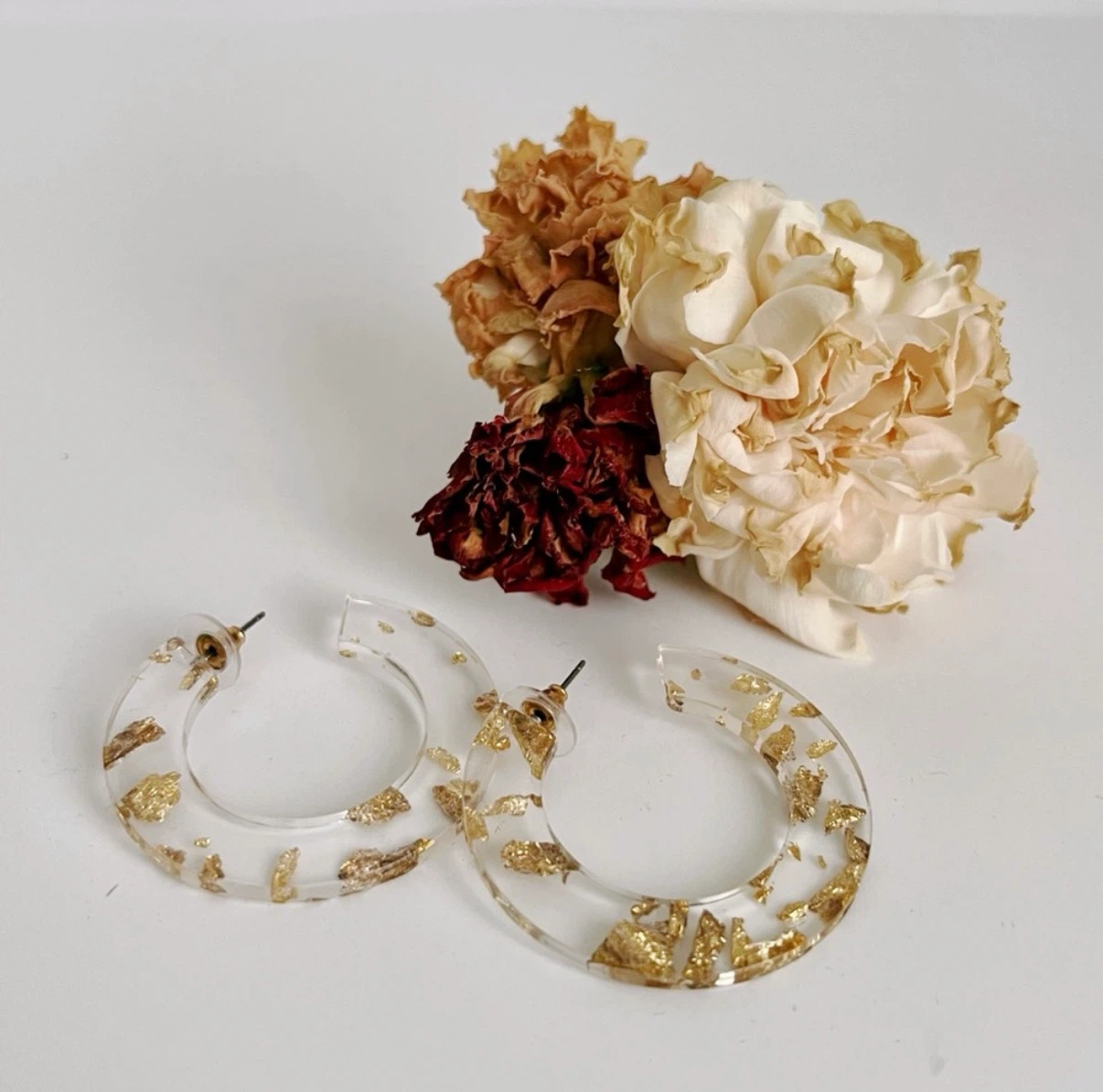 Clear Resin Hoop Earrings with Gold Flakes (NEW) - photo 2