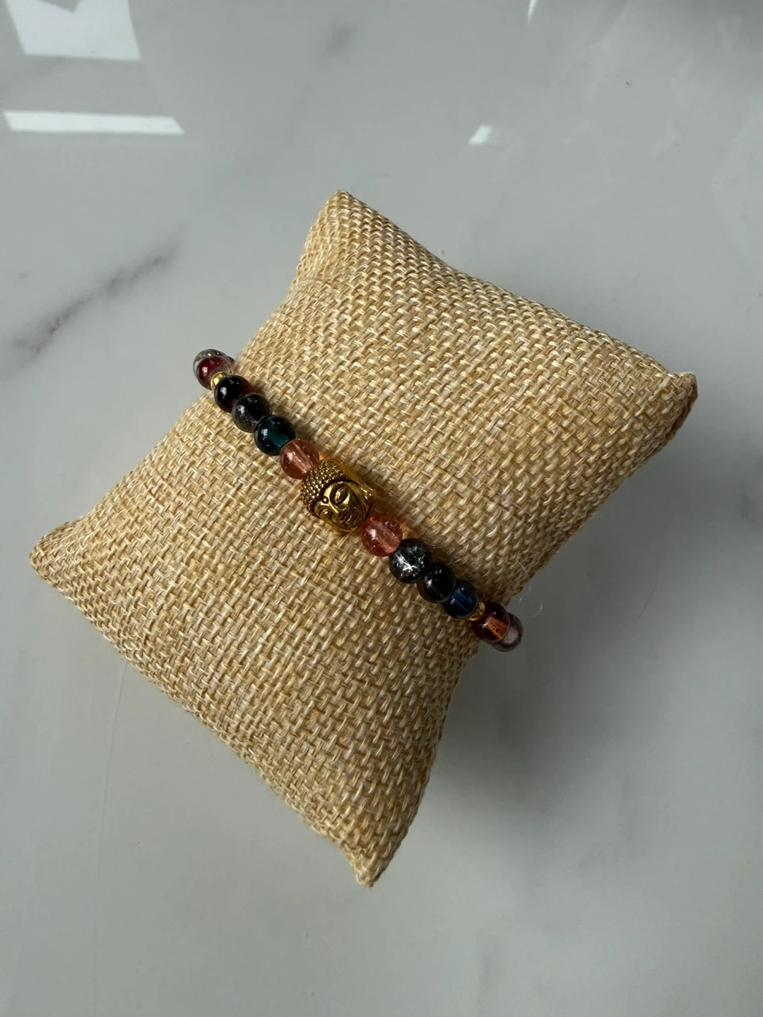 Multi-Coloured Bead Bracelet with Buddha Charm