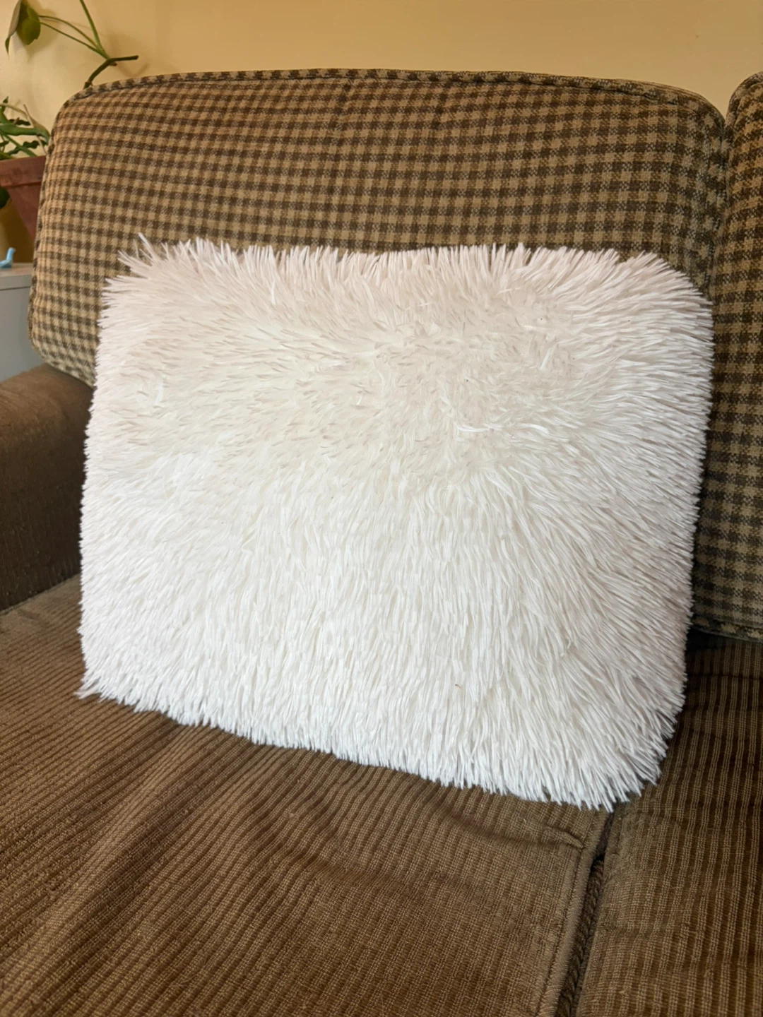 White Shaggy Throw Pillow