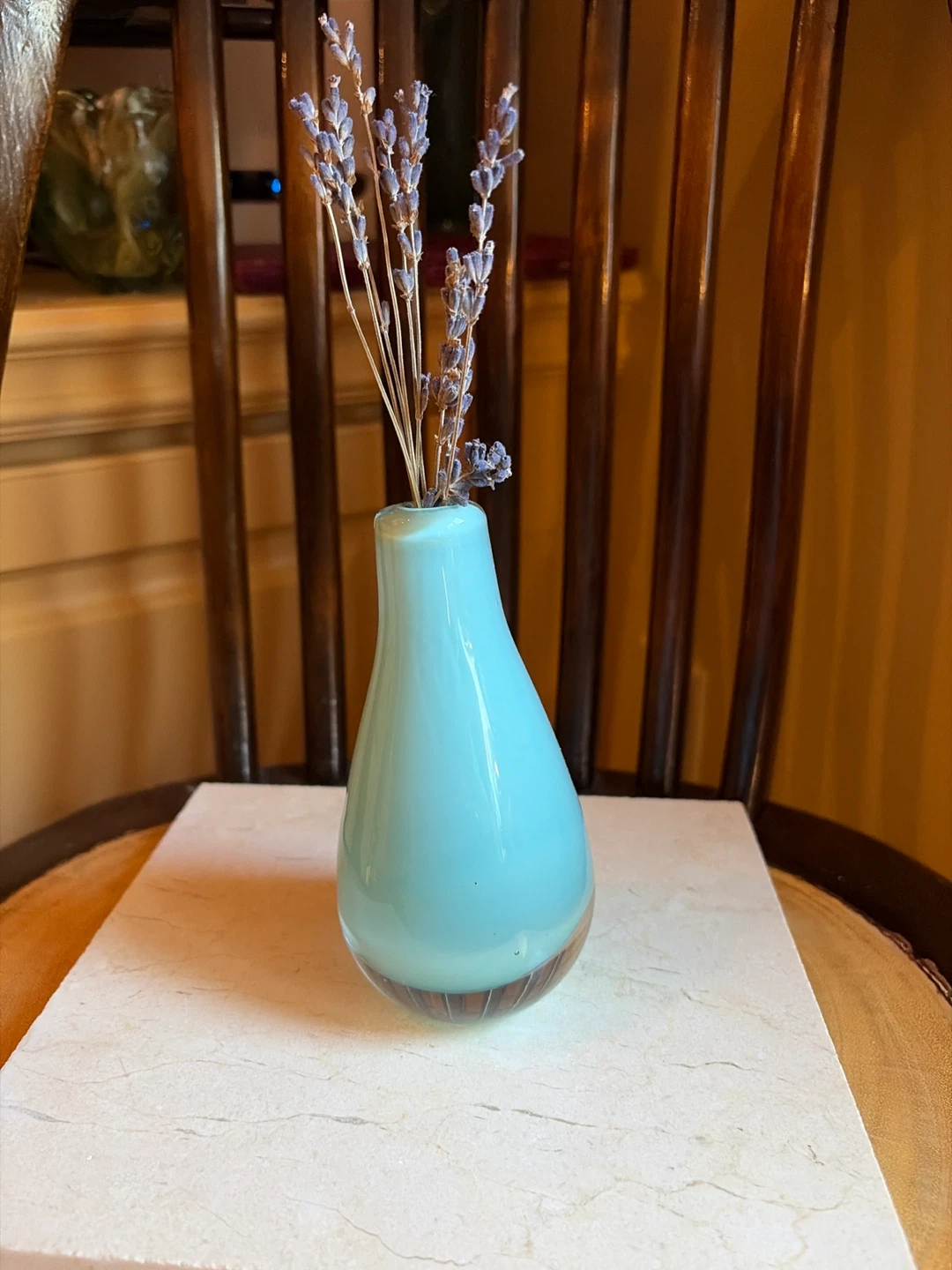 Tiffany Blue/ Aqua Hand Blown Art Glass Bud Vase