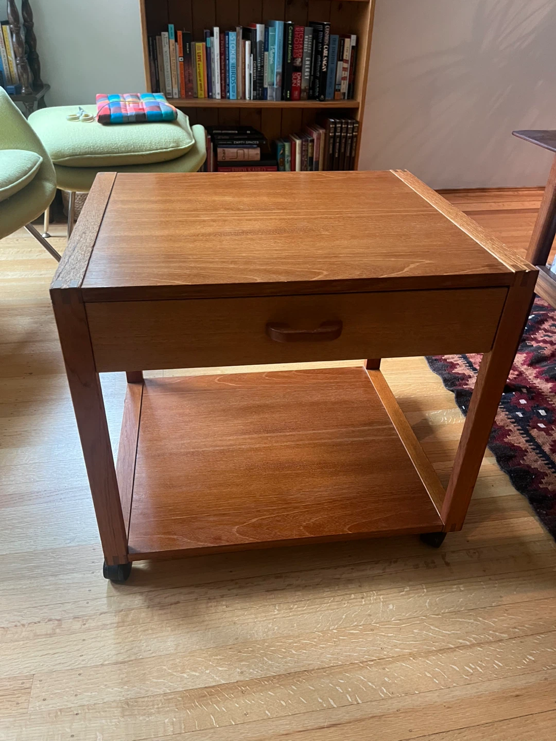 MCM teak side table on casters