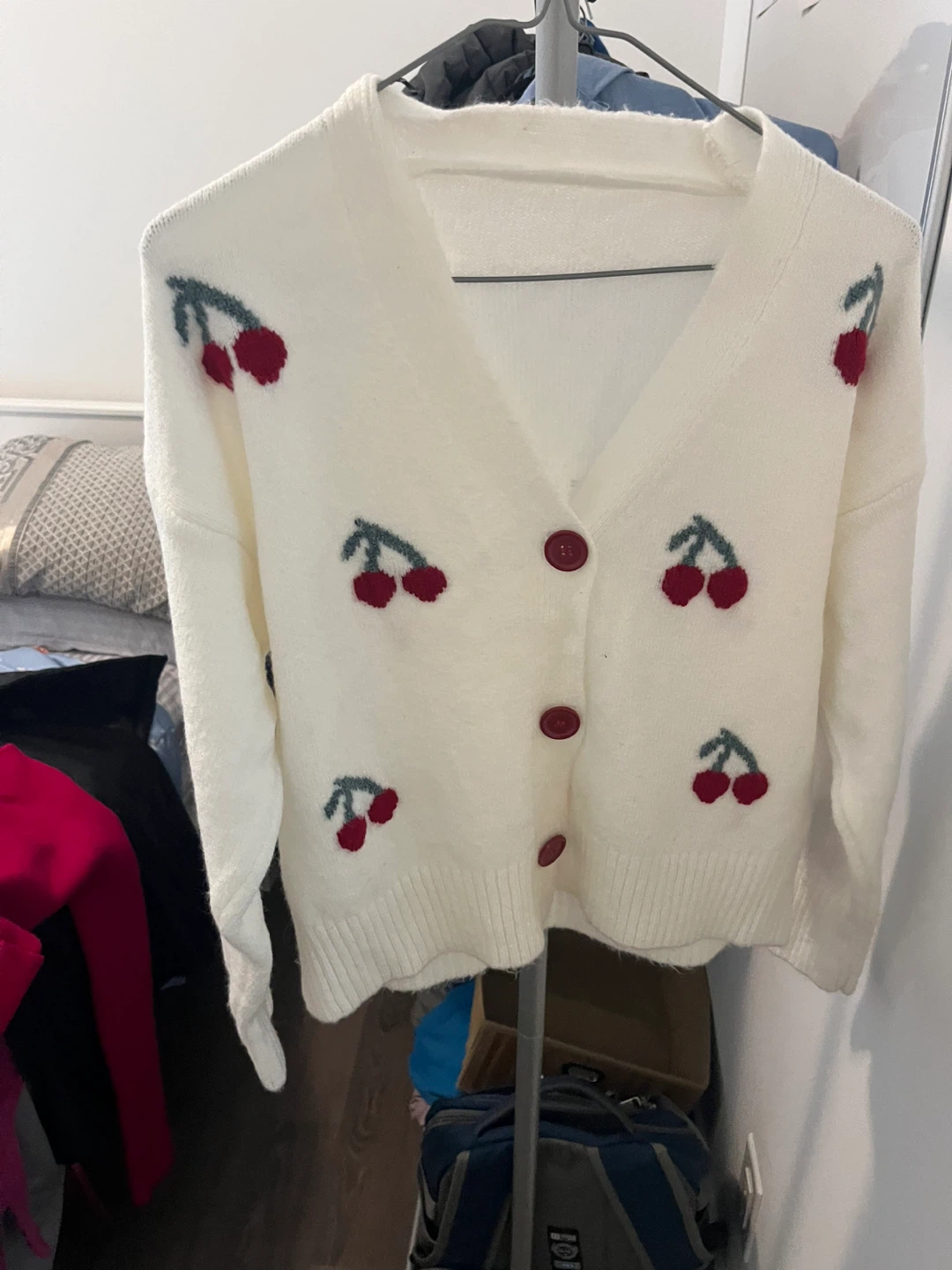 White cherry print cardigan S