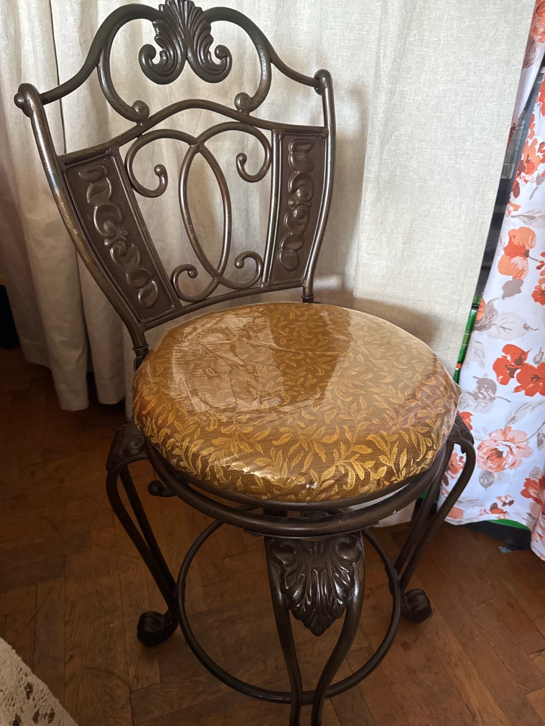Ornate Bronze Swivel Bar Stool
