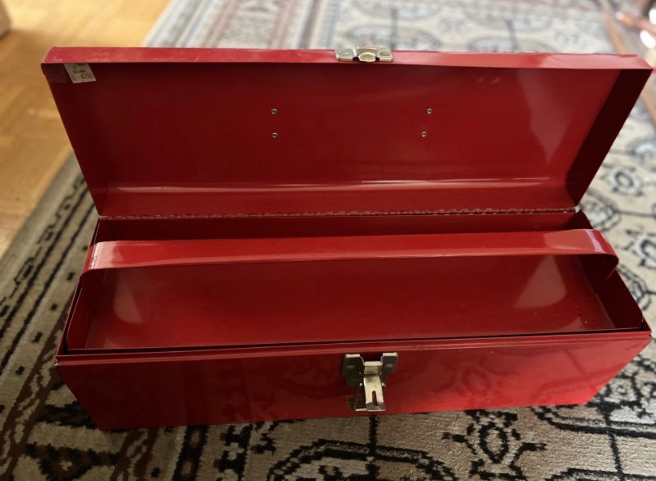 Vintage Red Metal Toolbox (Empty) - photo 2