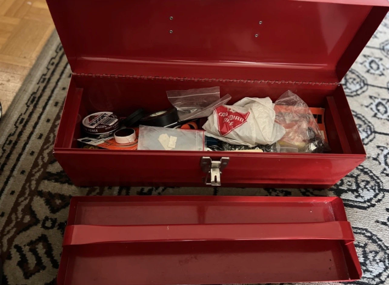 Vintage Red Metal Toolbox (Empty) - photo 3