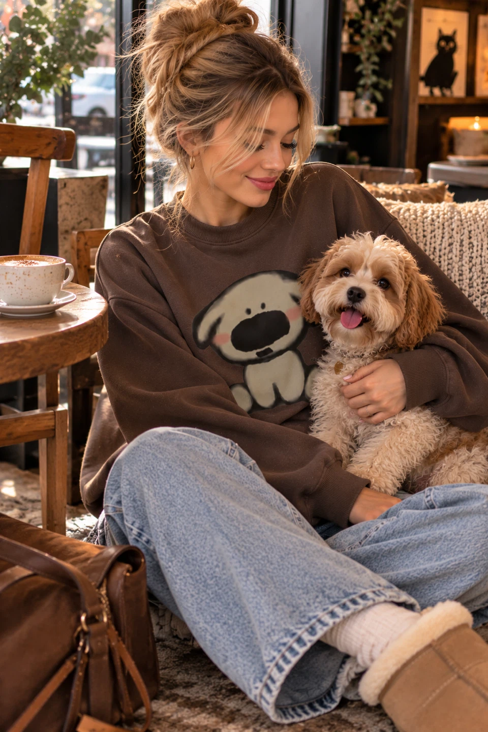Brown Dog Graphic Sweatshirt size: medium