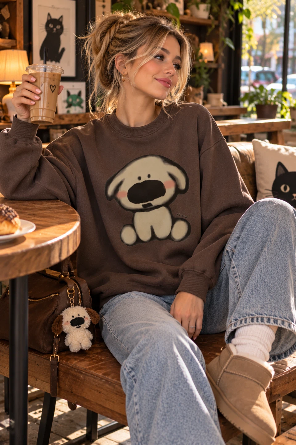 Brown Dog Graphic Sweatshirt size: medium - photo 2