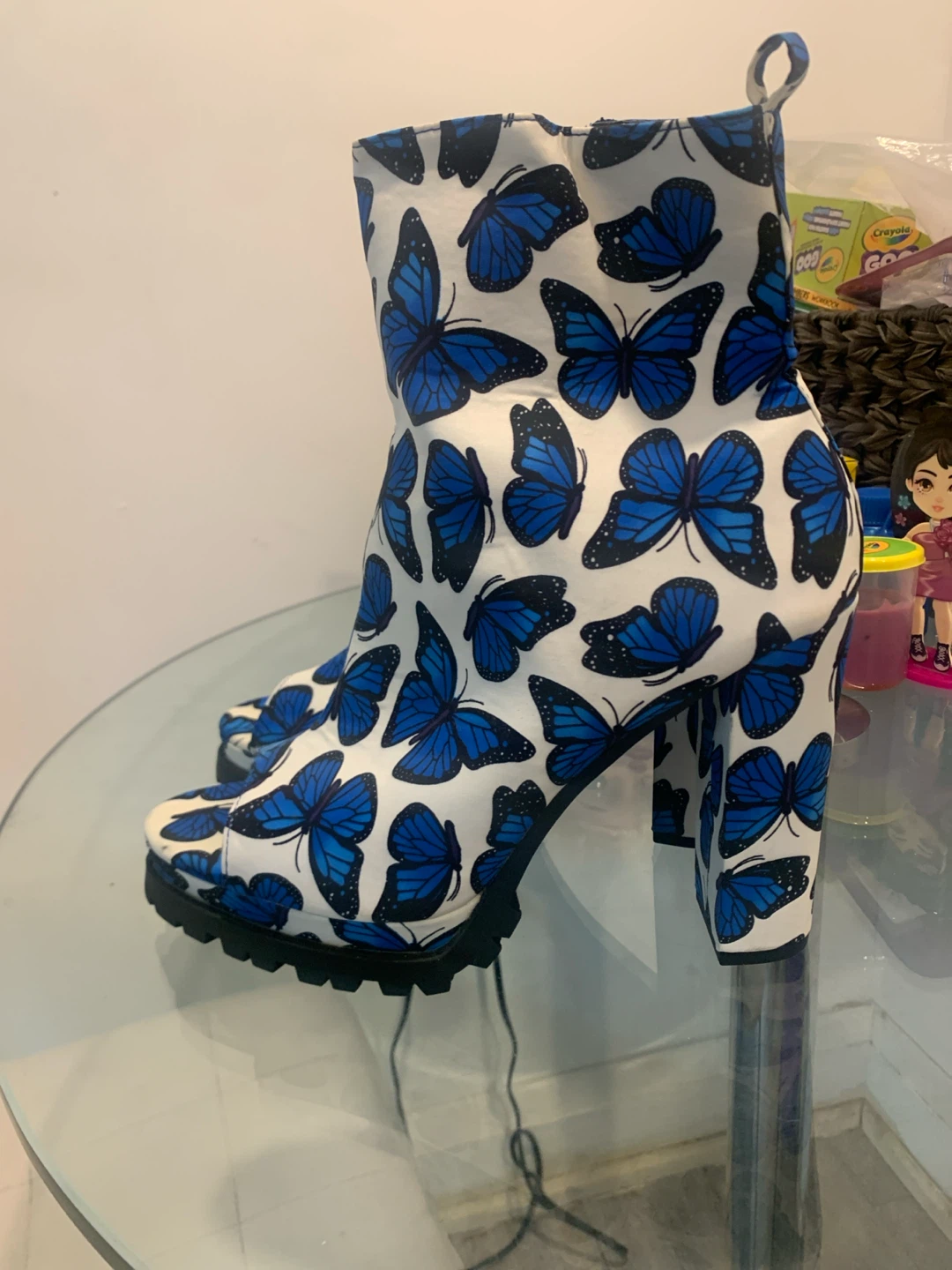 Butterfly Print Open-Toe Platform Boots - photo 3