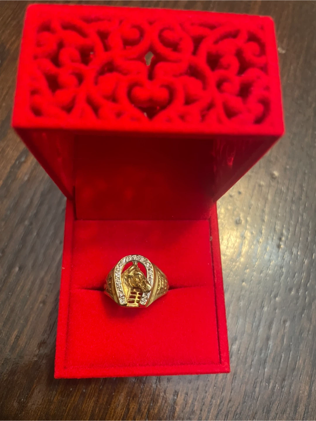 Gold Horseshoe Horse Head Ring