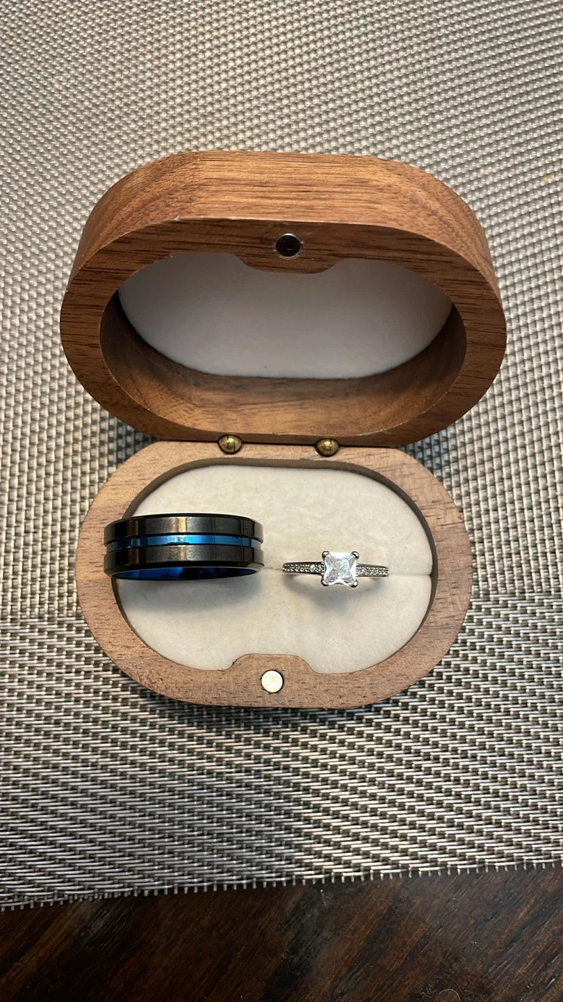 Black Blue Ring and Silver Princess Cut Ring Set