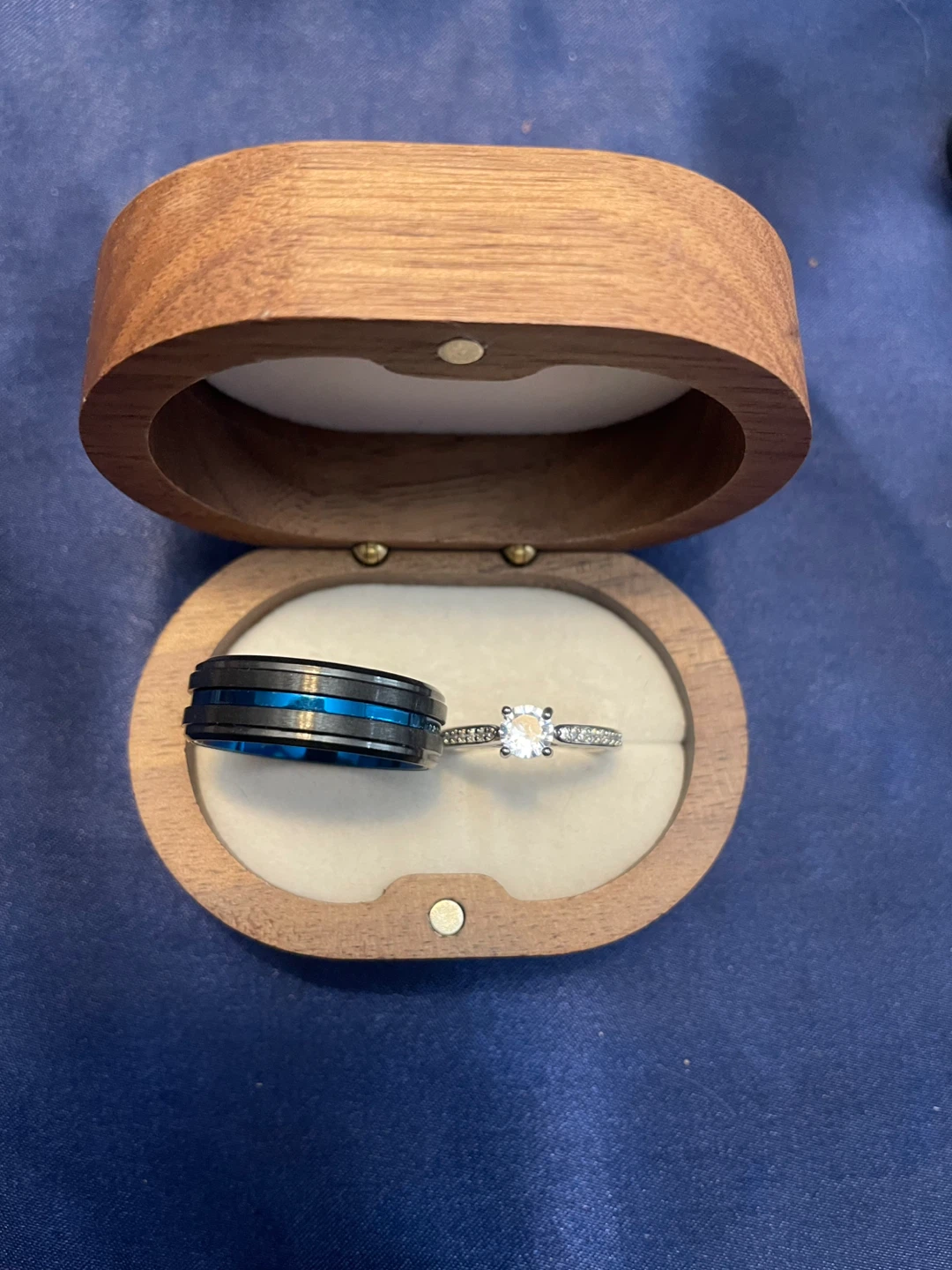 Black and Blue Ring with Solitaire Engagement Ring