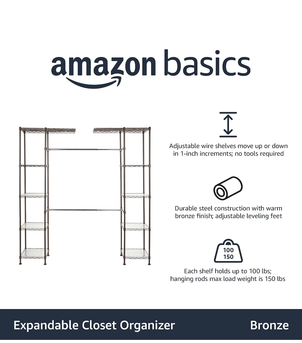 Amazon Basics Expandable Closet Organizer - photo 4