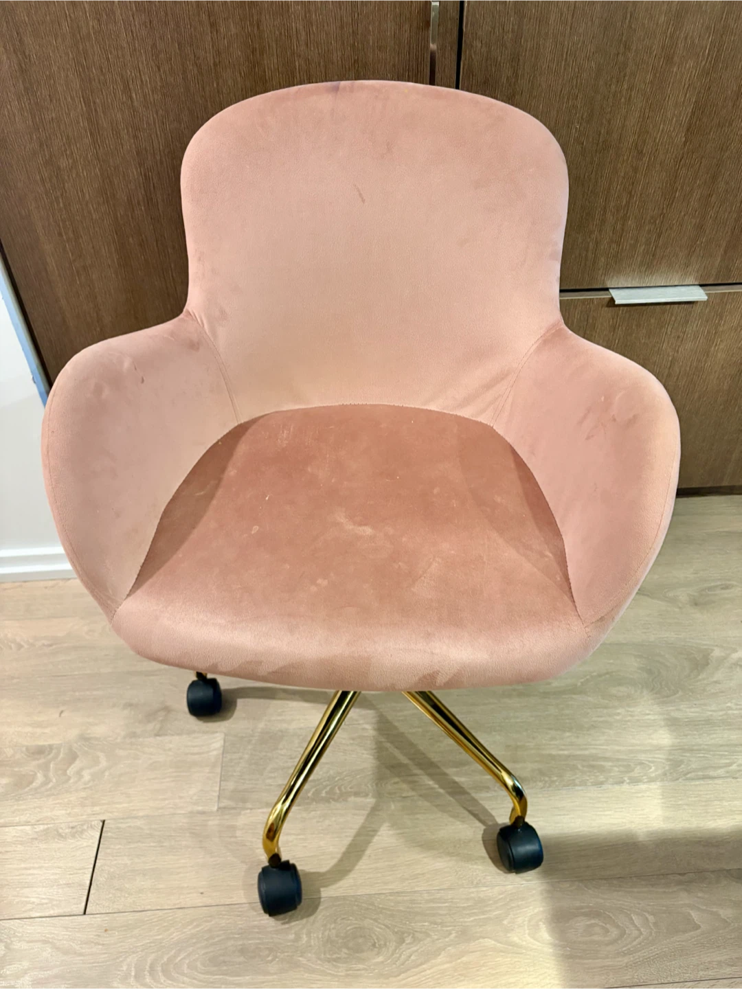 Pink Velvet and Gold Desk Office Rolling Chair