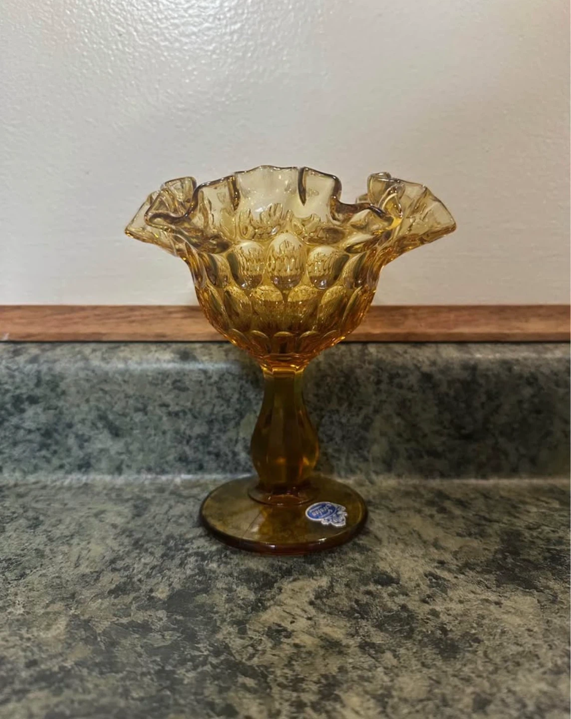Fenton Amber Hobnail Ruffled Compote