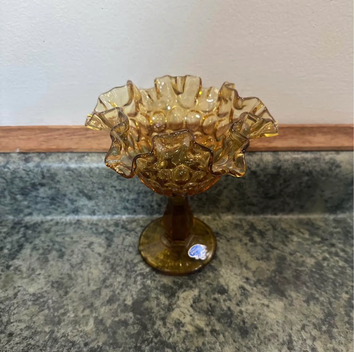 Fenton Amber Hobnail Ruffled Compote - photo 2