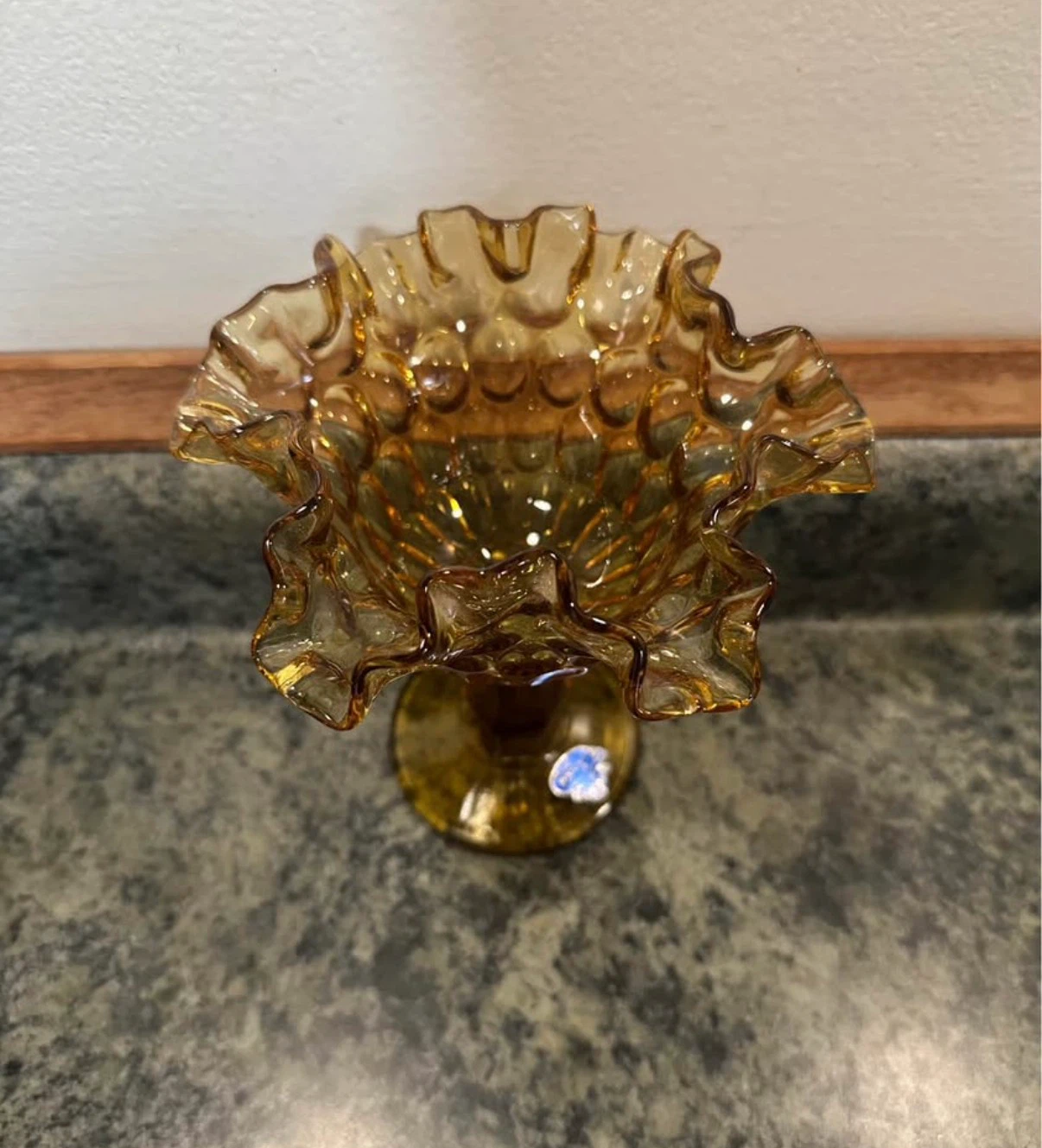 Fenton Amber Hobnail Ruffled Compote - photo 3