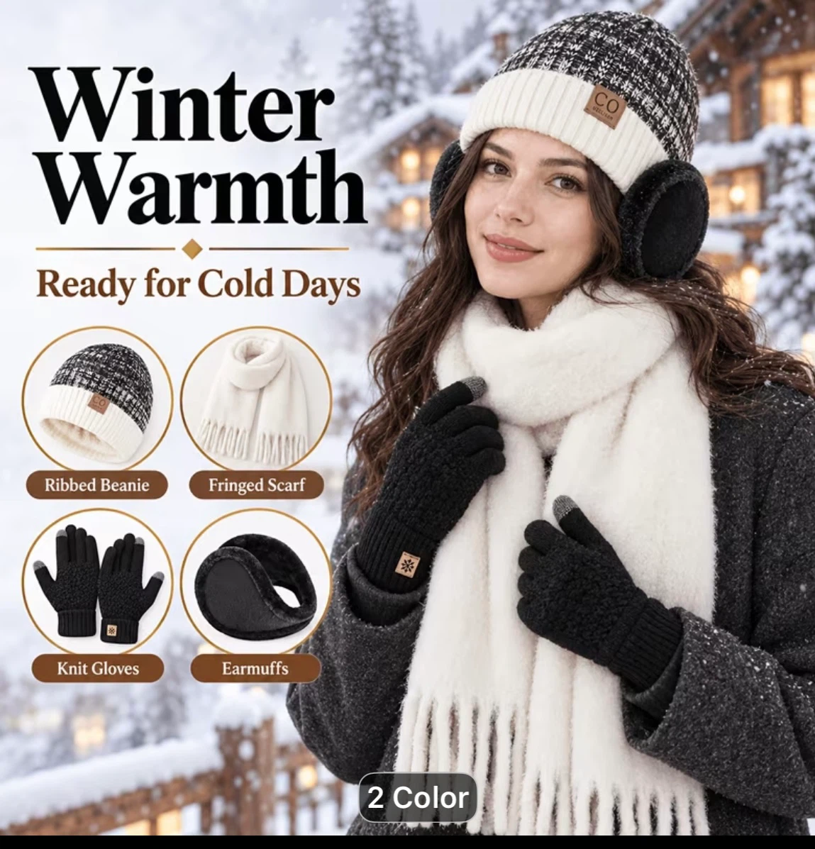4-Piece Women's Winter Hat, Scarf, Gloves & Earmuffs Set