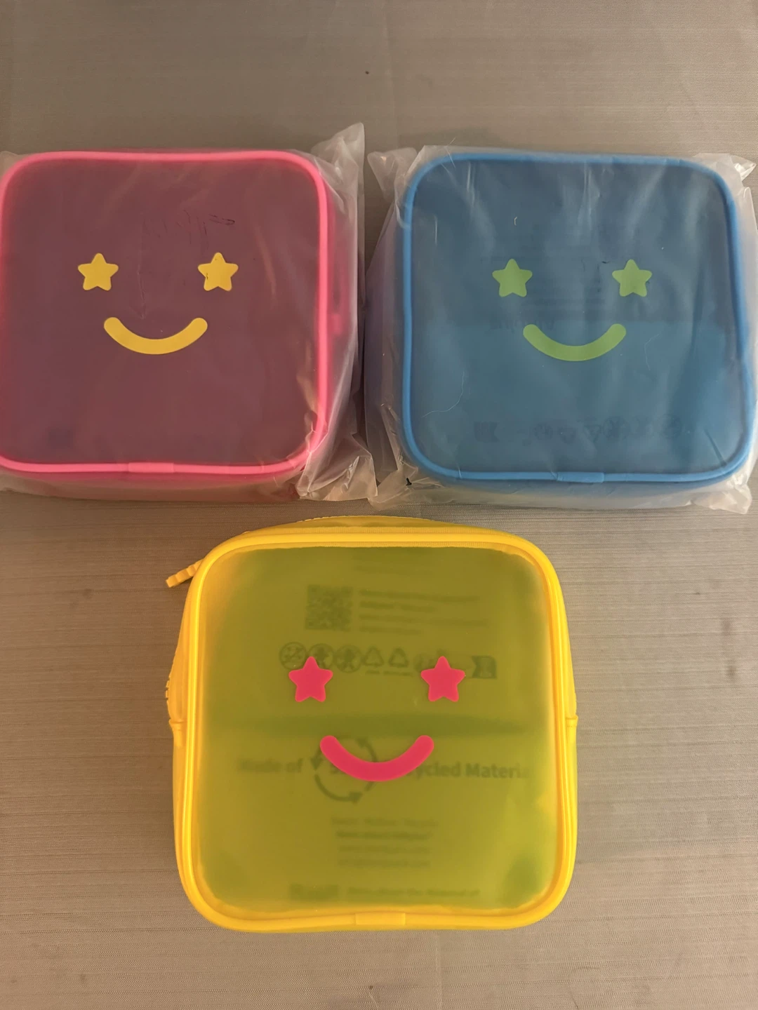 3 Pcs Smiggle Smiley Face Pouches