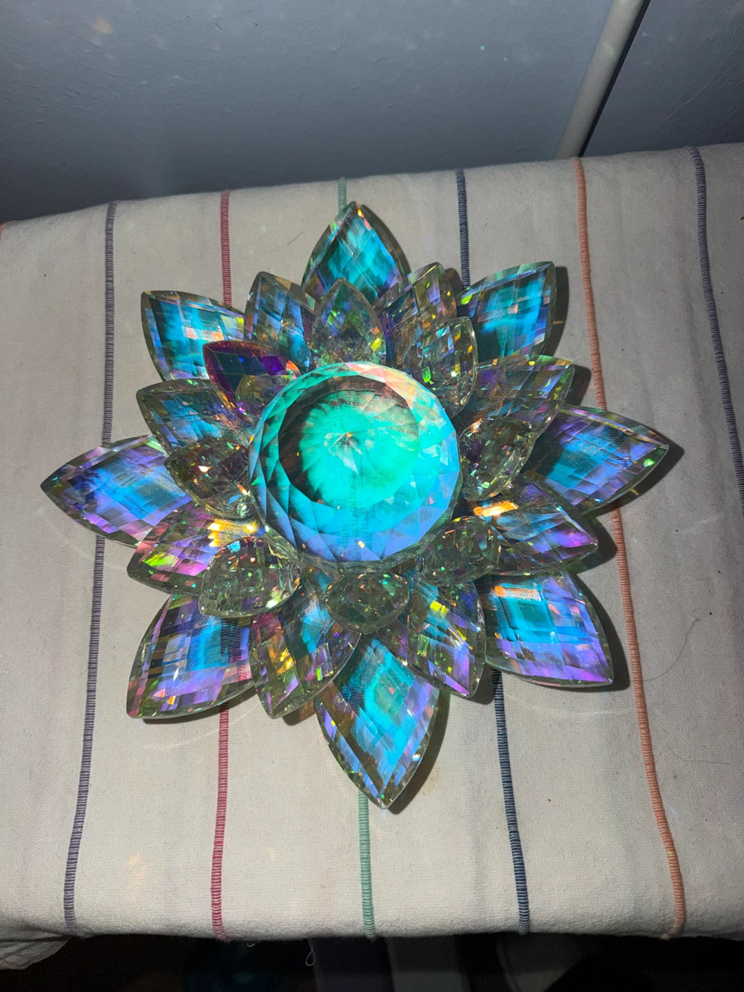 Set of Two Iridescent Crystal Lotus Flower Decor