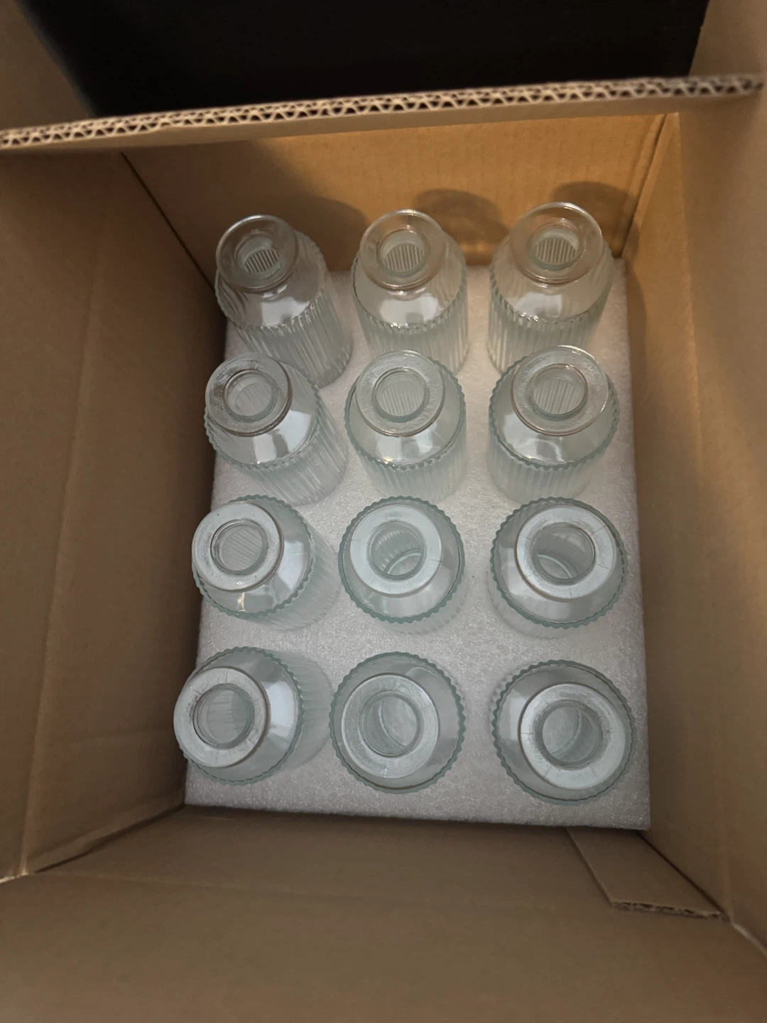 Set of 12 Ribbed Glass Bud Vases