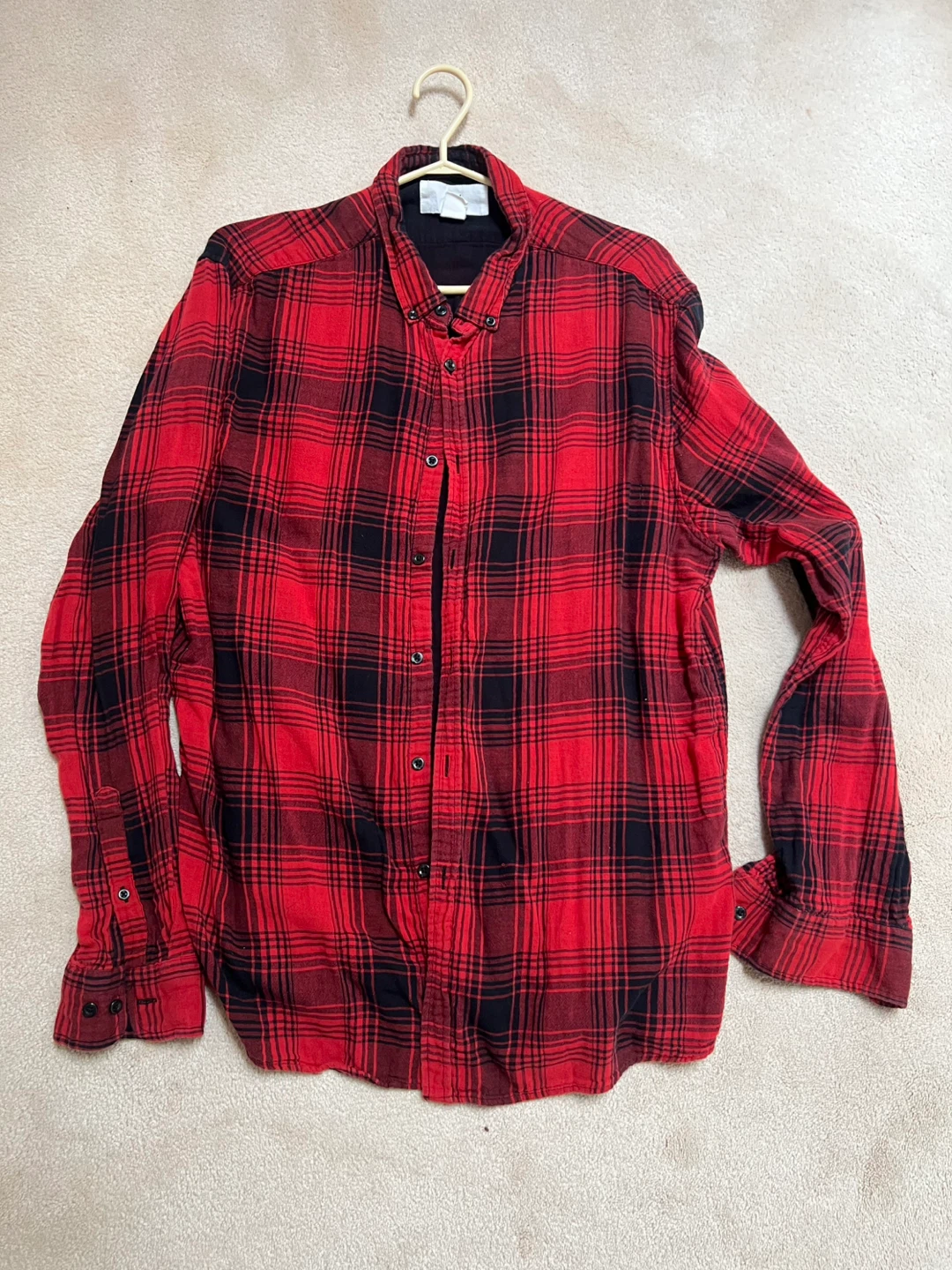 Red and Black Plaid Button-Down Shirt, XL