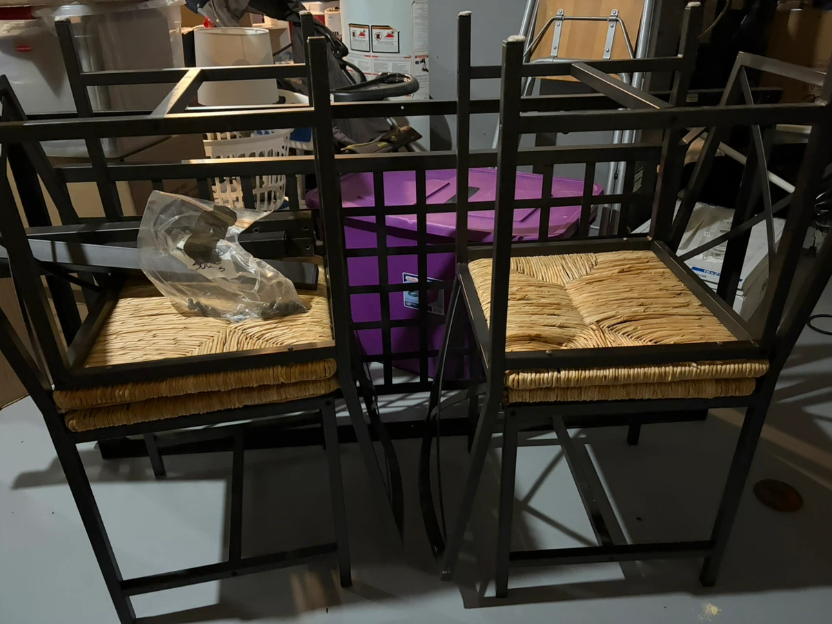 Metal Table with Glass Top and 4 Metal chairs