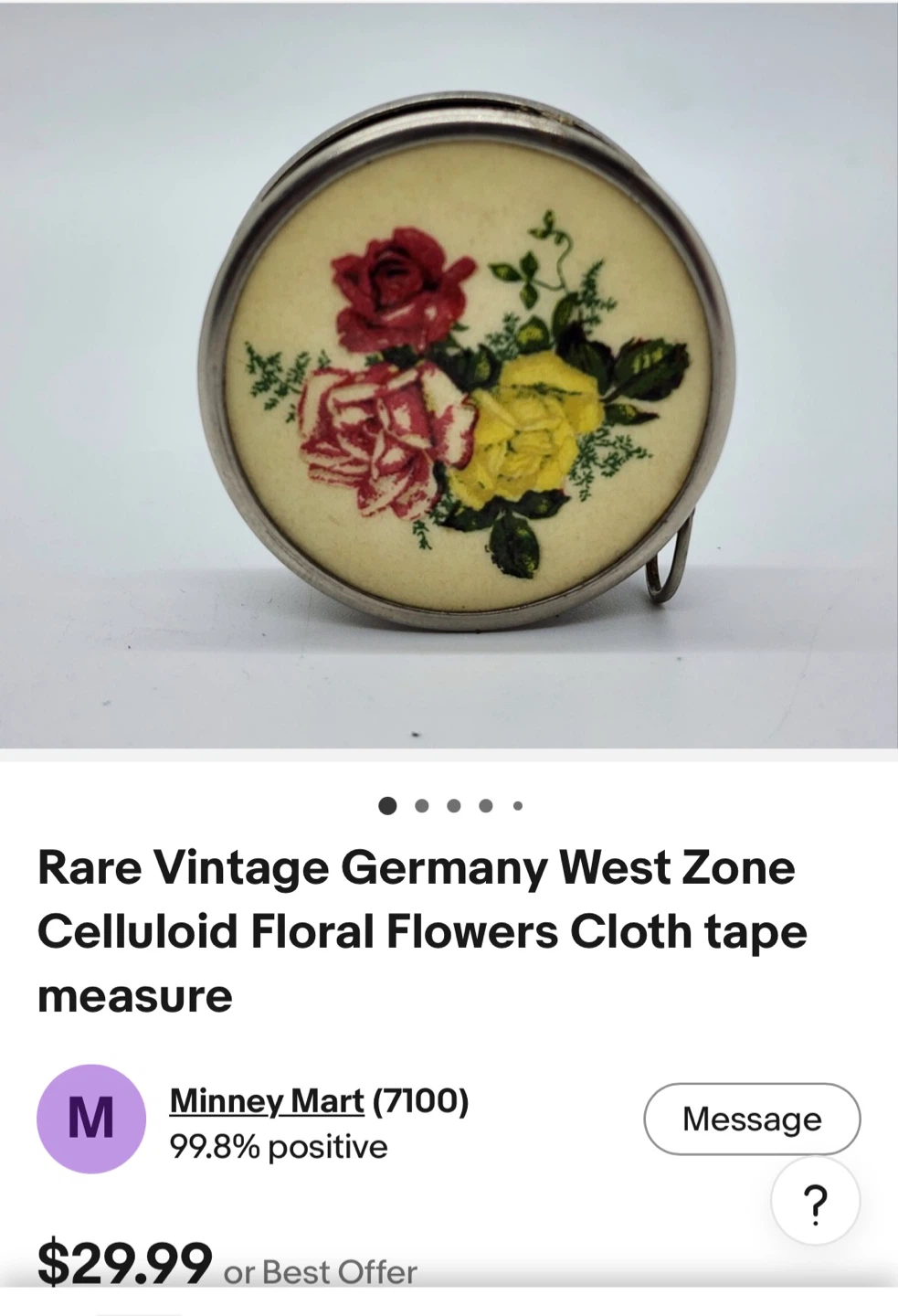 Vintage West Germany Floral Celluloid Tape Measure - photo 4