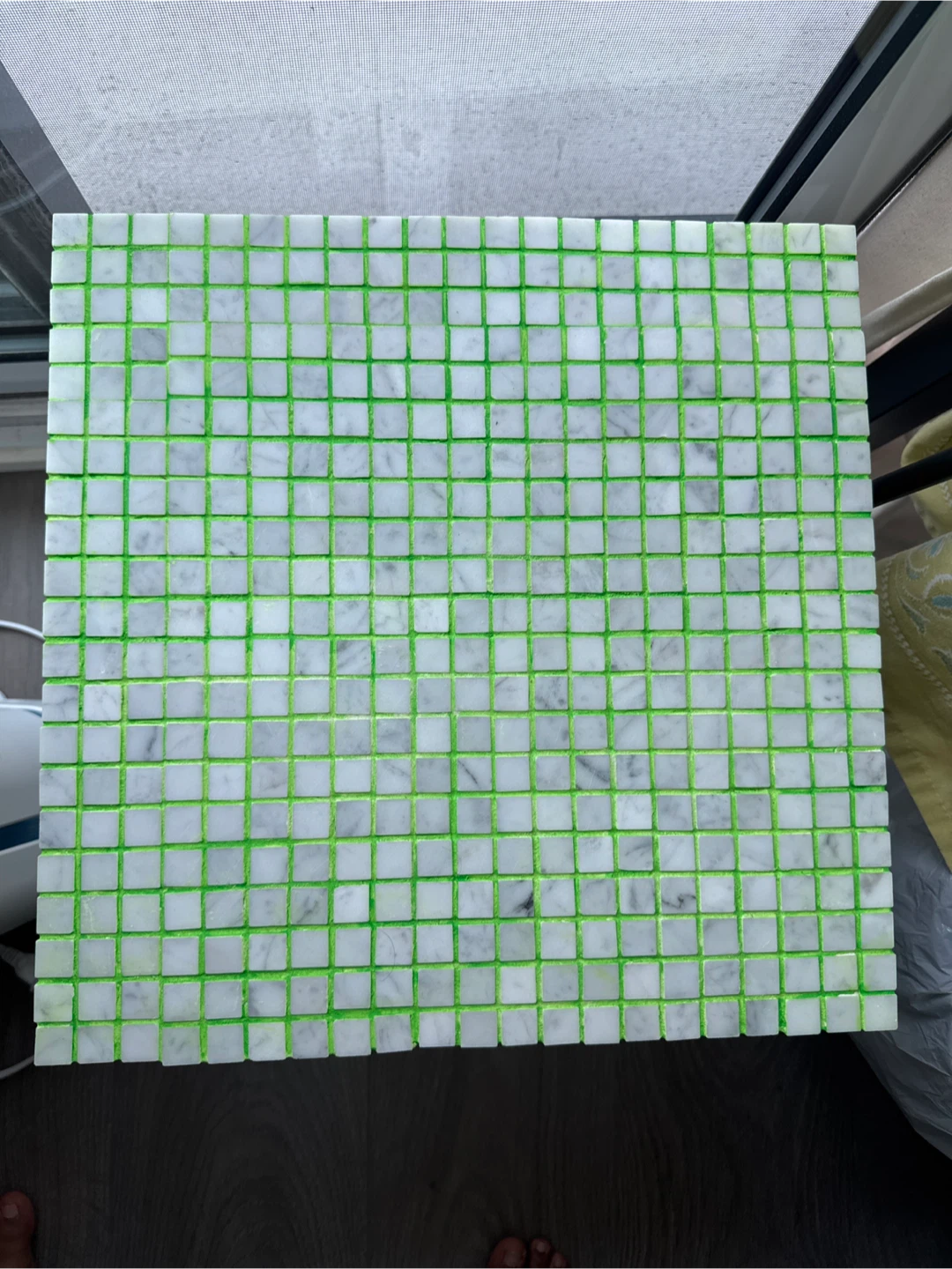 Boho style Tiled marble Side Table with Green Grout - photo 2