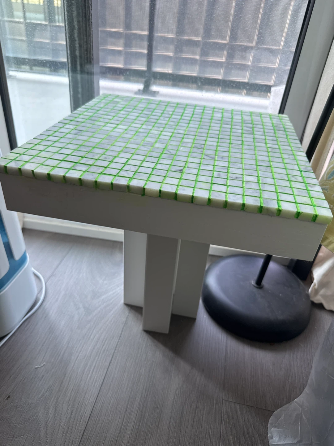 Boho style Tiled marble Side Table with Green Grout - photo 3